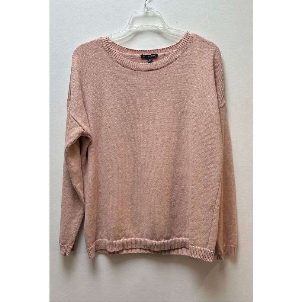 Eileen Fisher Systems women’s organic linen blend lt pink sweater size L #15-176